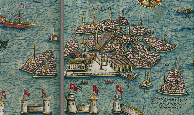 威尼斯的景色，来自皮里·里斯地图的细节(约1525年)